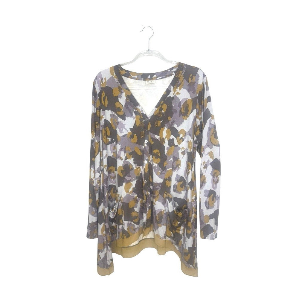 Logo Lori Goldstein Tunic Top Button Front Long Sleeves Size L Fall Lagenlook